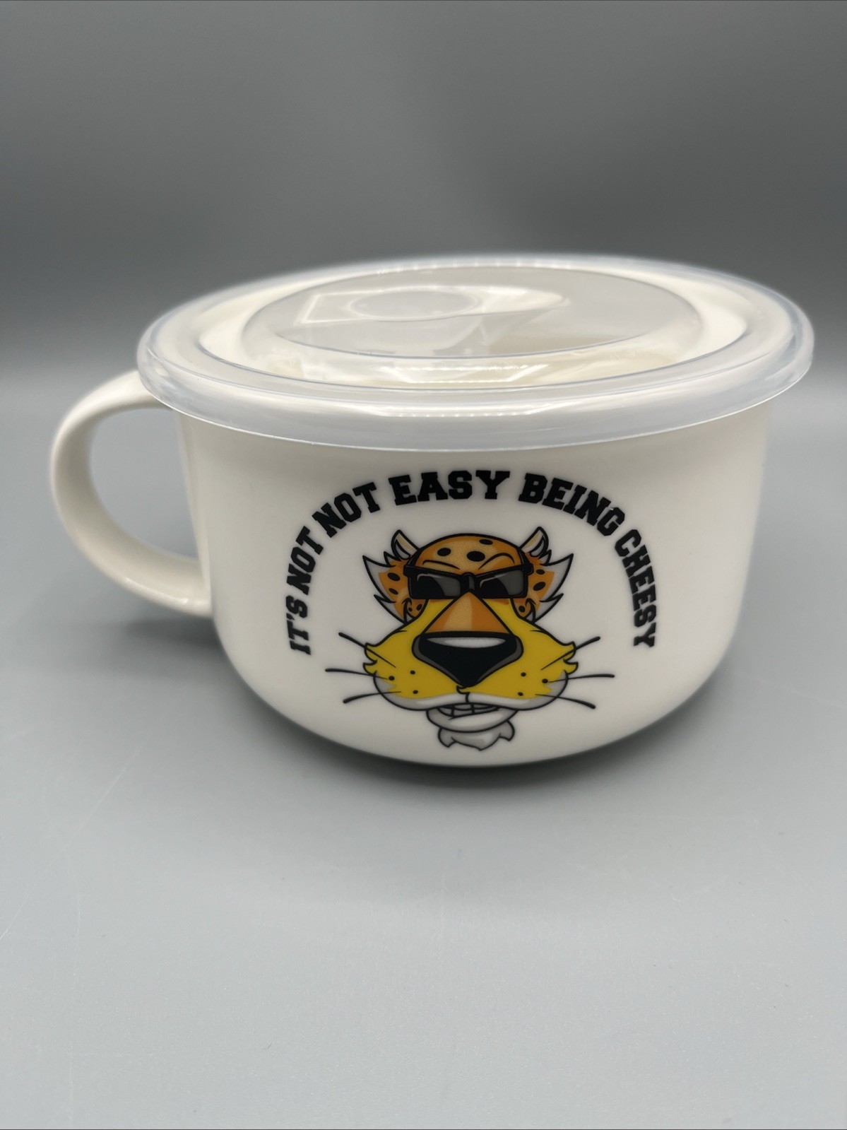 Cheetos Pepsi Co It’s Not Easy Being Cheesy Ceramic Lidded w/Vent Soup Bowl Cup