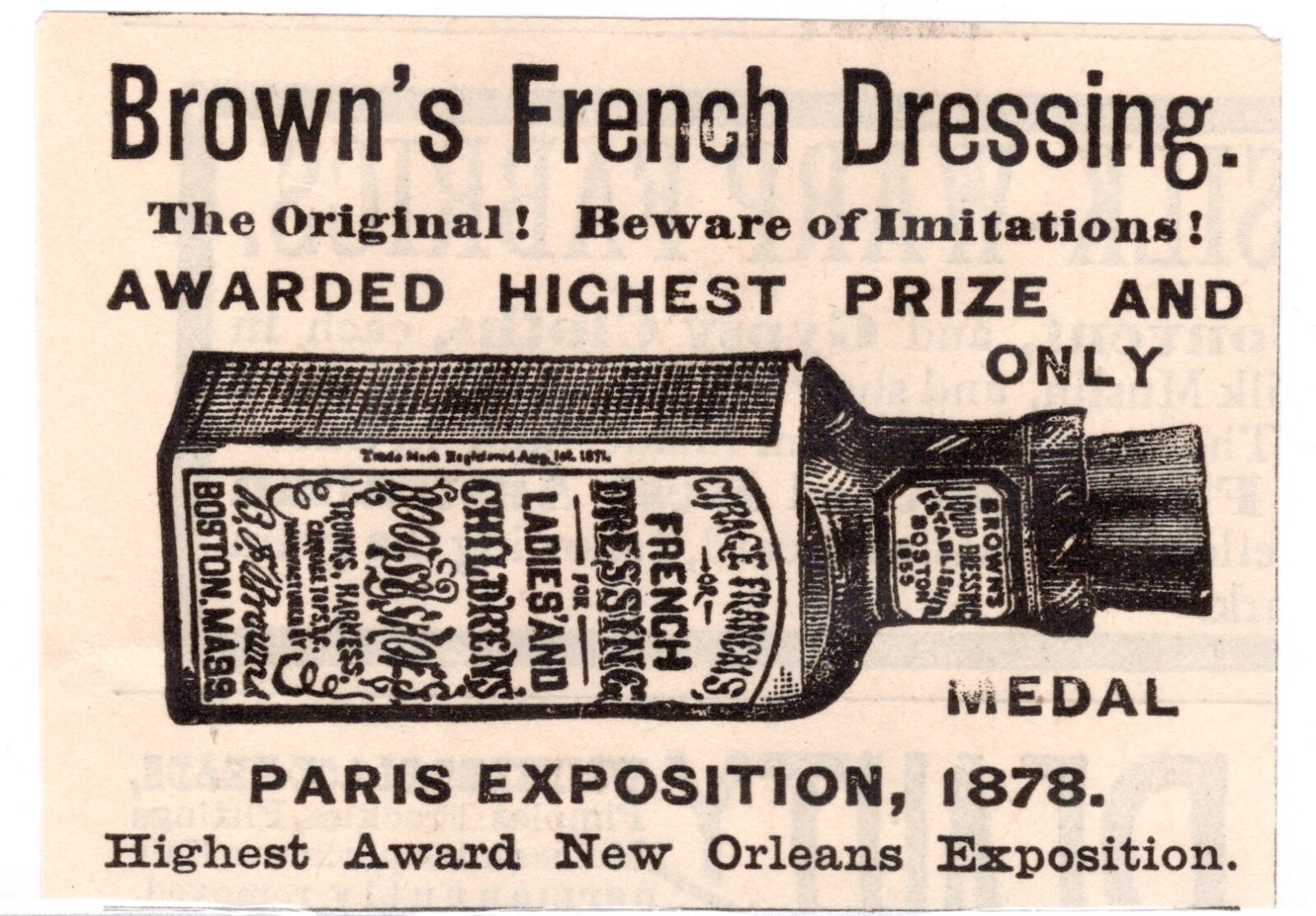 Brown’s French Dressing Paris Exposition Advertising 1880s Victorian Print Ad