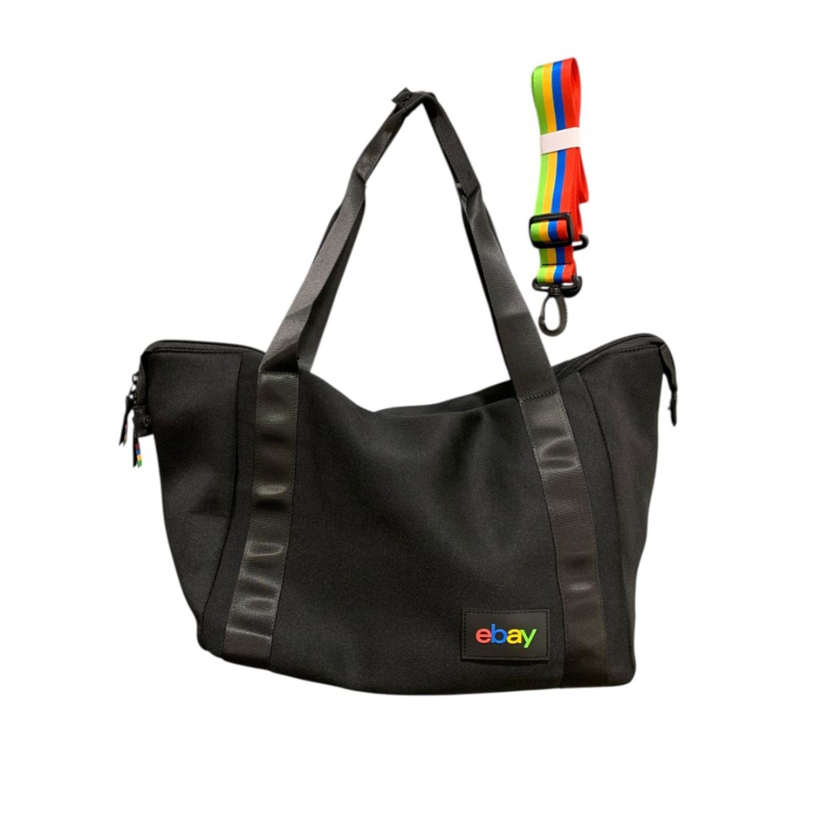 Ebay Branded Black Neoprene Tote Travel Bag 22 x 14x 7 Bag Rainbow Strap New