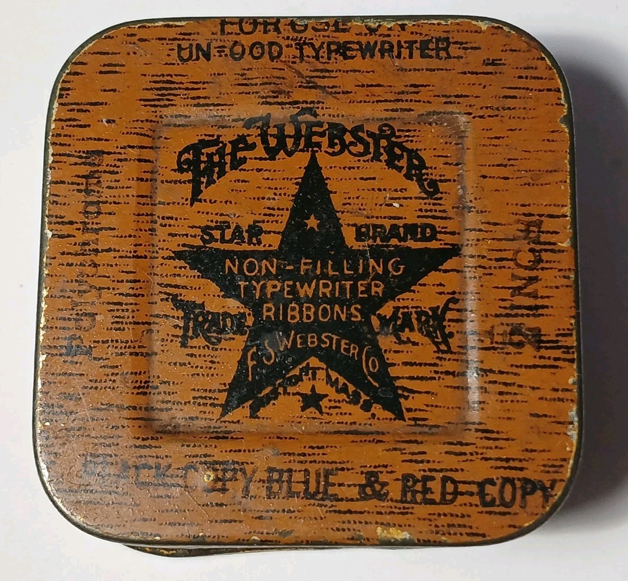 1940s Vintage F.S. Webster Tin Star Graphic Vintage TYPEWRITER TIN LITHO CAN