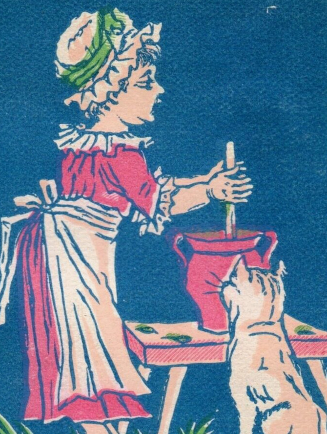 1880s Wm. Allen’s Dining Rooms Ice-Cream Cakes Lady Churning Butter & Cat F115