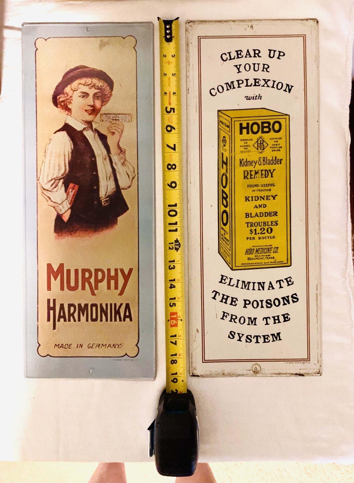 2 Vintage HOBO Kidney &Bladder Remedy & Murphy Harmonika Metal Signs Lot Germany
