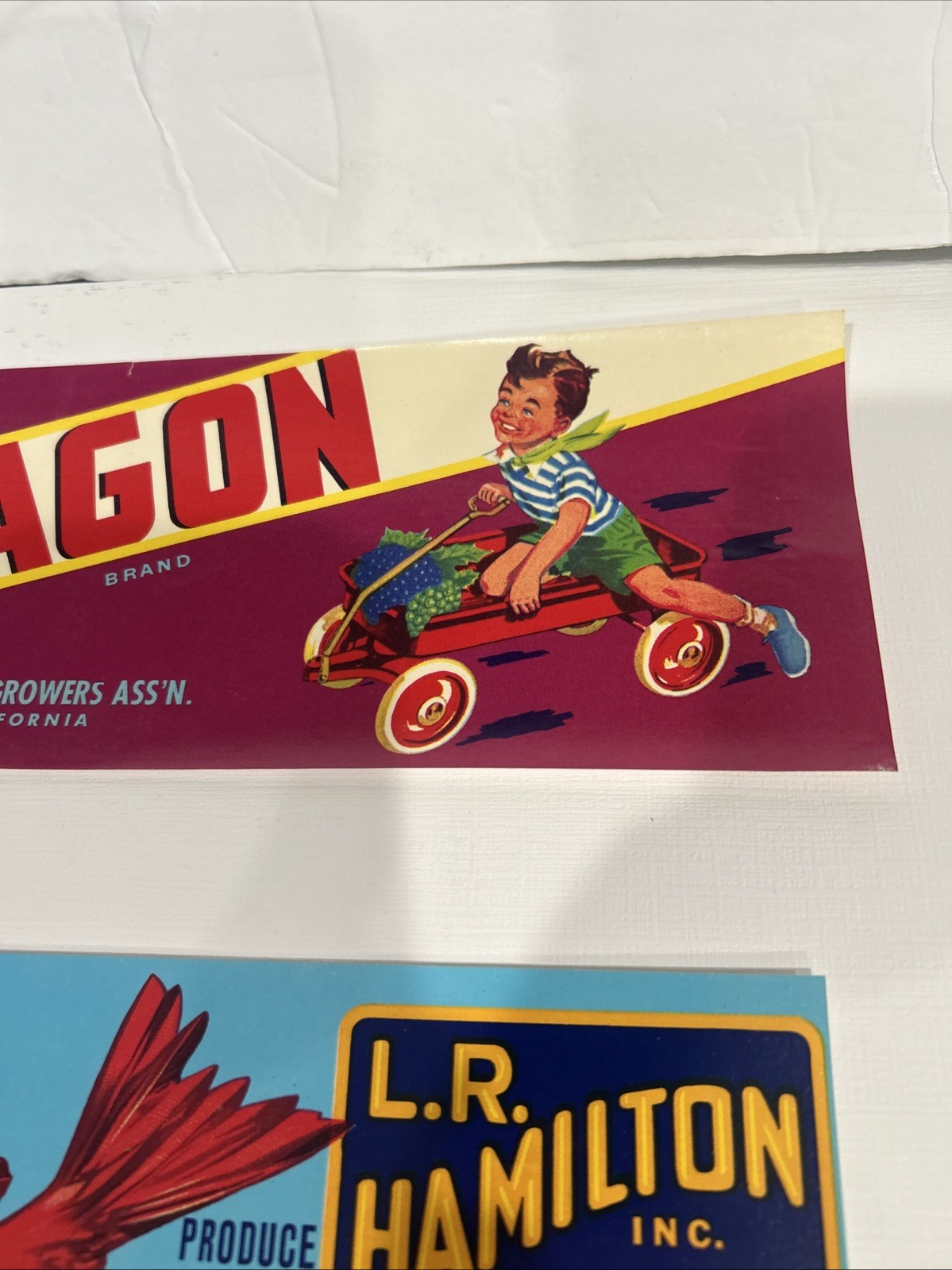RED WING Red Robin Red Wagon Produce Crate Labels Reedley Sanger California