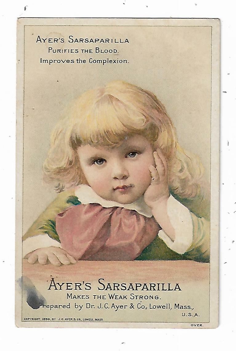1880 Trade Card Ayer’s Sarsaparilla Dr JC Ayer Lowell MA Purifies Blood Medicine