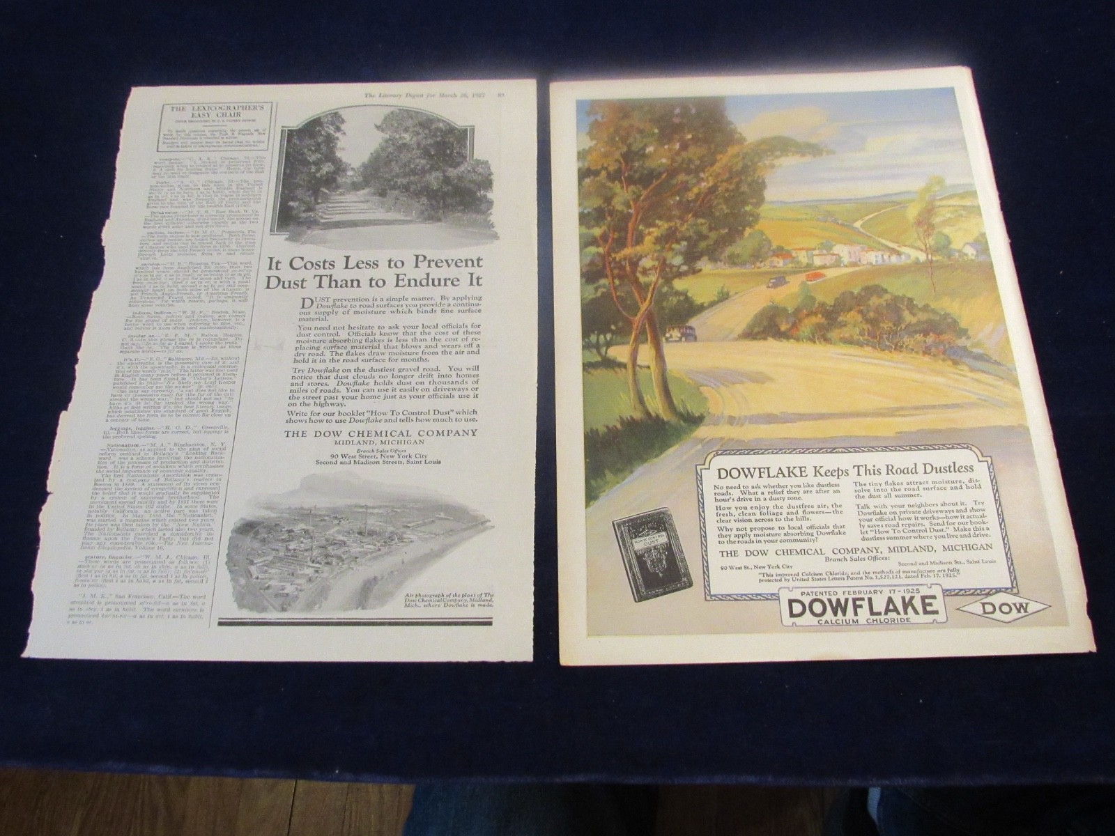 Vtg 1926 & 1927 Dow Chemical DOWFLAKE Print Ad Lot of 2 Midland MI C289