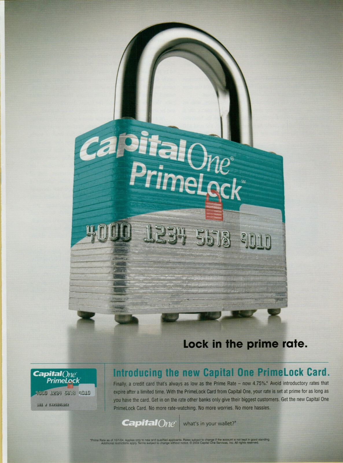 2004 CapitalOne PrimeLock Credit Card What’s In Your Wallet Vintage Print Ad