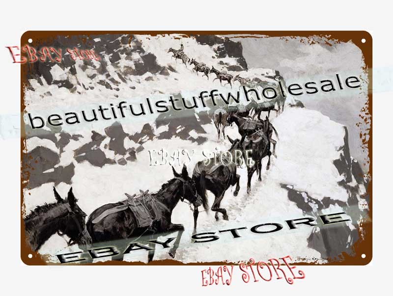 Frederic Remington 1899-1903 Mule Pack cowboy wall art Tin Sign home garden wall