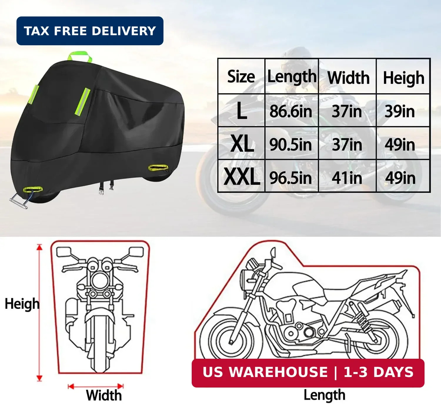 Motorcycle Cover All Season, Outdoor Storage Moped Covers, All-Weather Universal