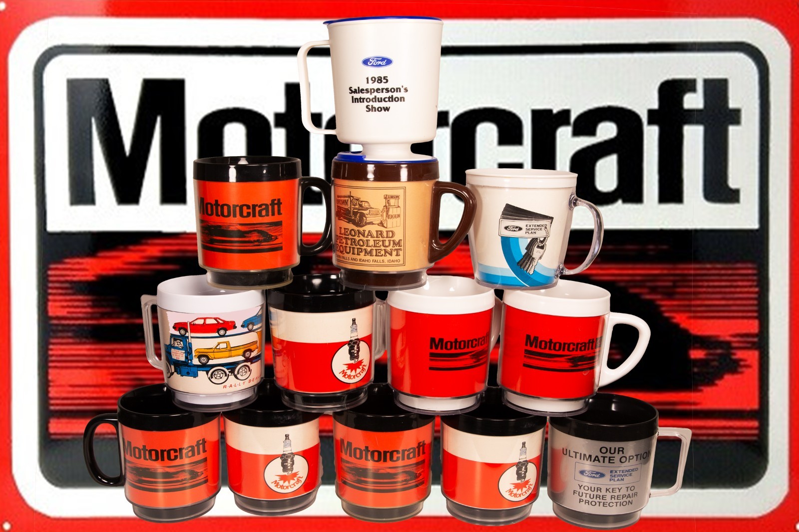 MOTORCRAFT VINTAGE COFFEE MUGS/CUPS INSULATED circa 1979-1986