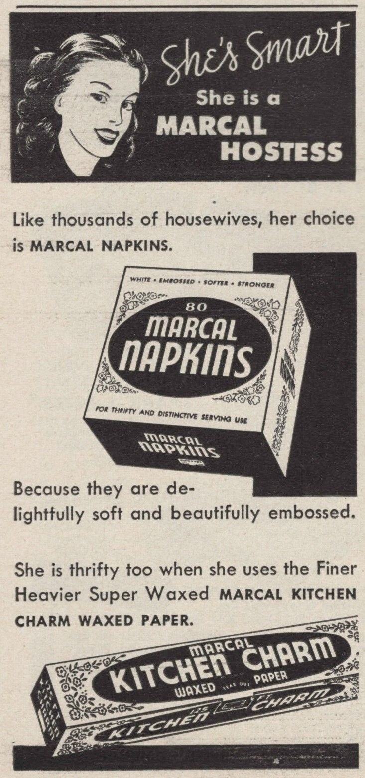 Marcal Napkins & Kitchen Charm Waxed Paper Vintage Print Ad 1950 u Original