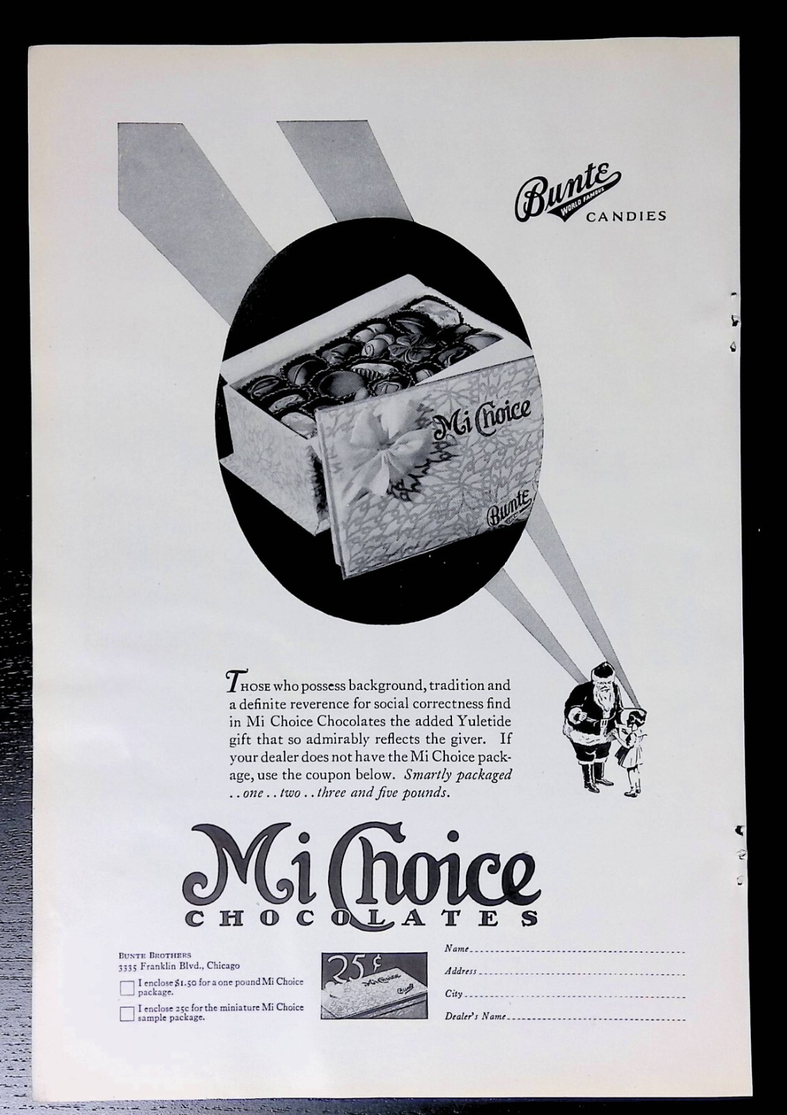 Print Ad 1923 Bunte Brothers Candies Mi Choice Chocolates Chicago