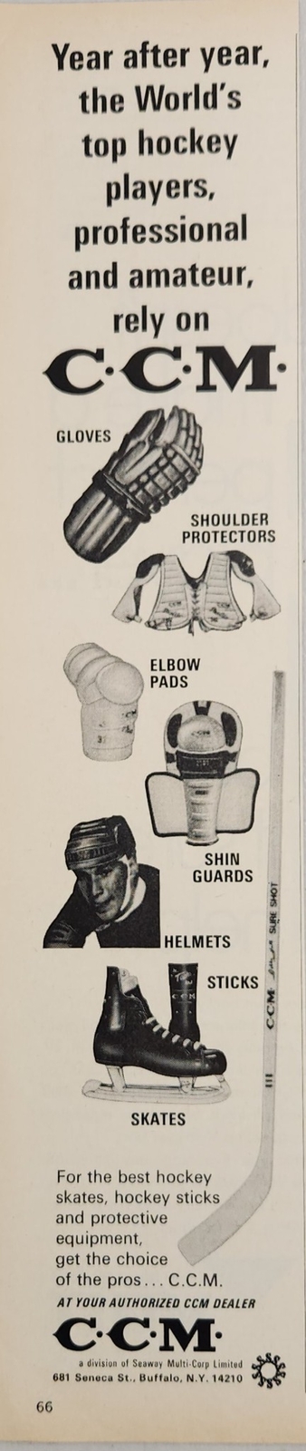 1969 Print Ad C.C.M. Hockey Equipment Skates,Helmets,Sticks Buffalo,New York