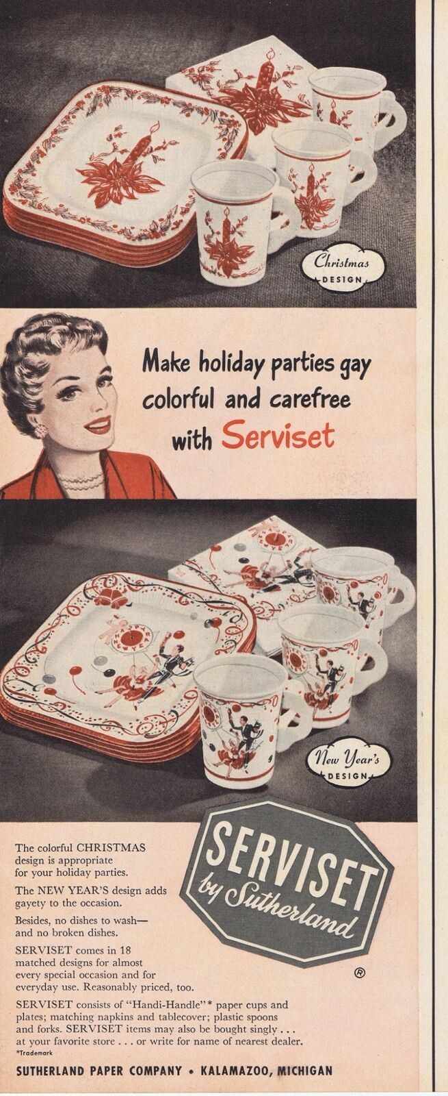 1950 Sutherland Serviset Christmas & New Year Print Ad Kalamazoo, MI