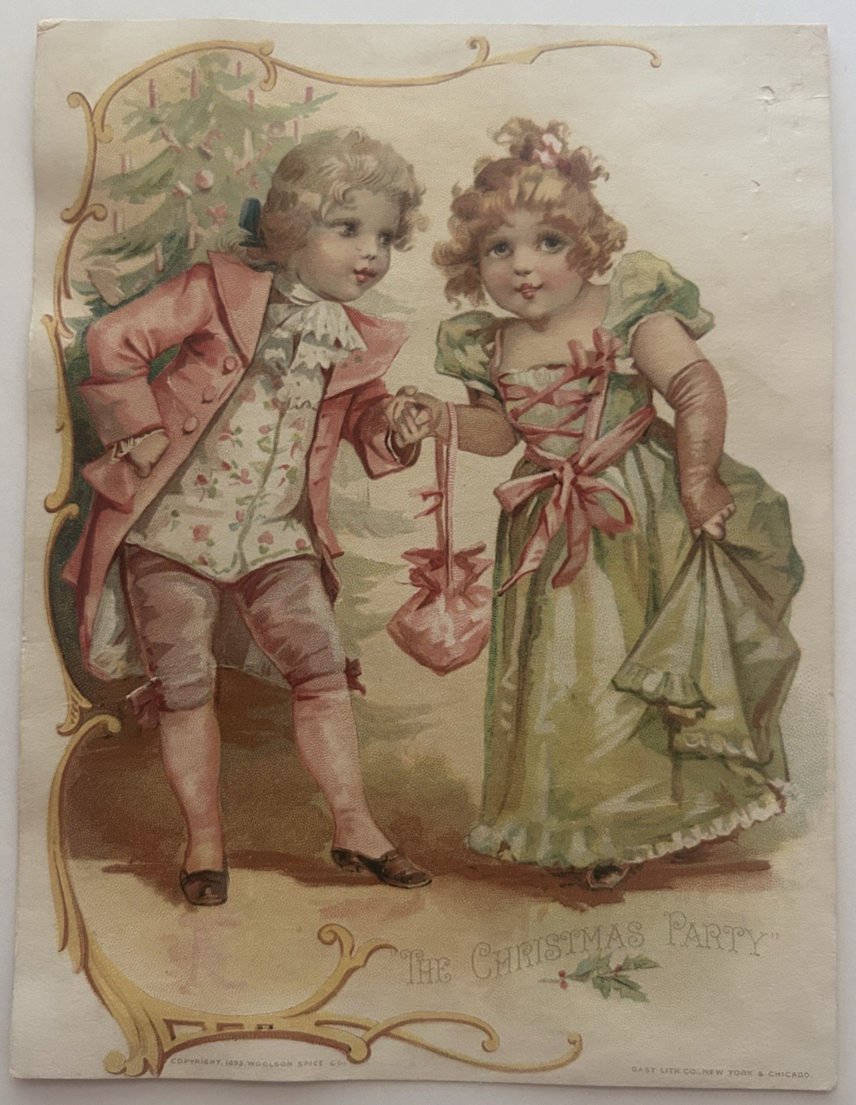 1893 Lion Coffee Trade Card “The Christmas Party” Victorian Children Christmas