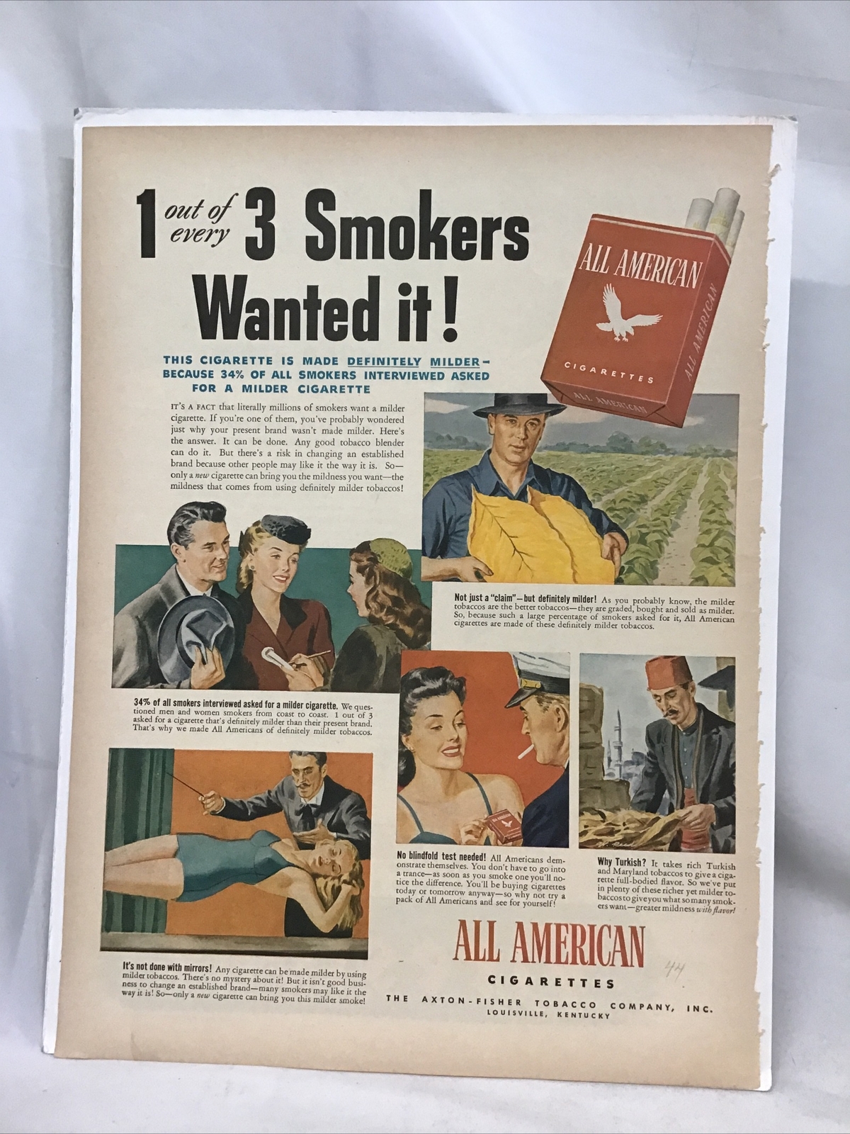 Vintage 1940s All American Cigarettes Tobacco Smoking Ephemera Print Ad