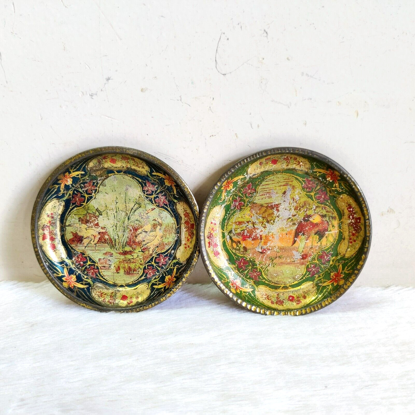 1930 Vintage Flowers Birds Nature Graphics Tin Tray Decorative Collectible T1170