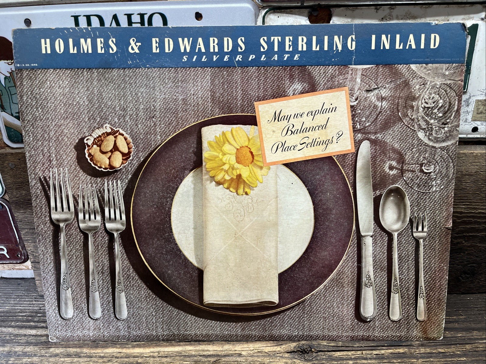 Vintage 1940 HOLMES & EDWARDS Inlaid Silver plate Store Display Sign