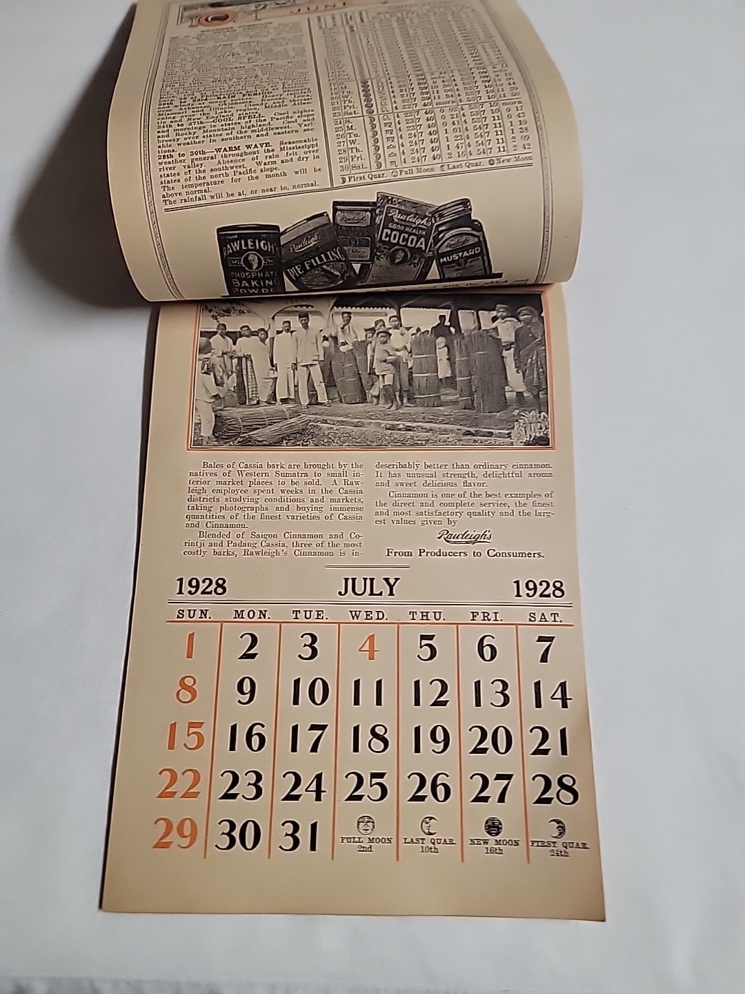 RARE 1928 RAWLEIGH’S CALENDAR, ALMANAC AND CATALOG WALL ADVERTISING VINTAGE