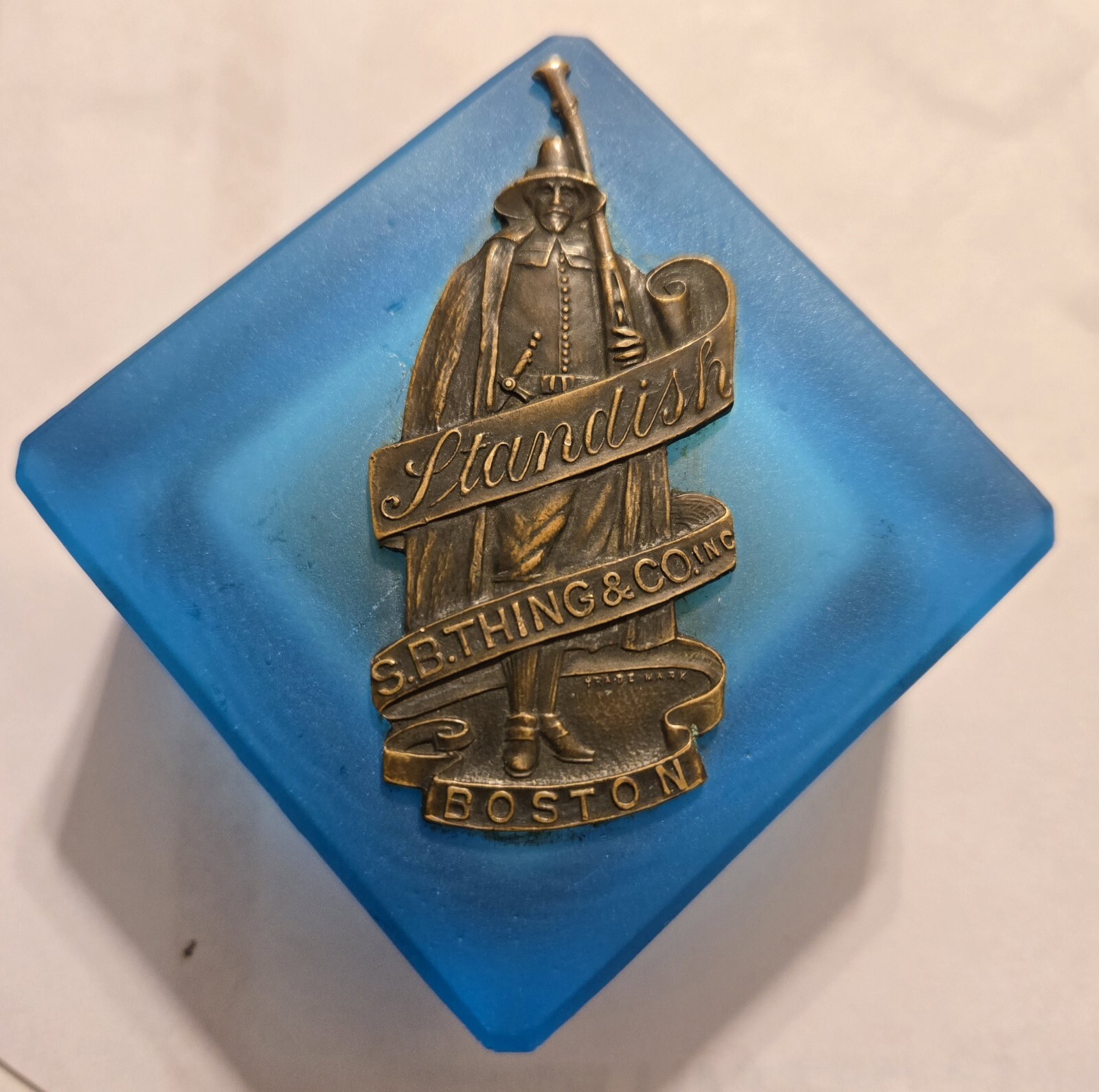 Blue Glass Paperweight Standish S.B. Thing & Co. Inc. Boston KB1