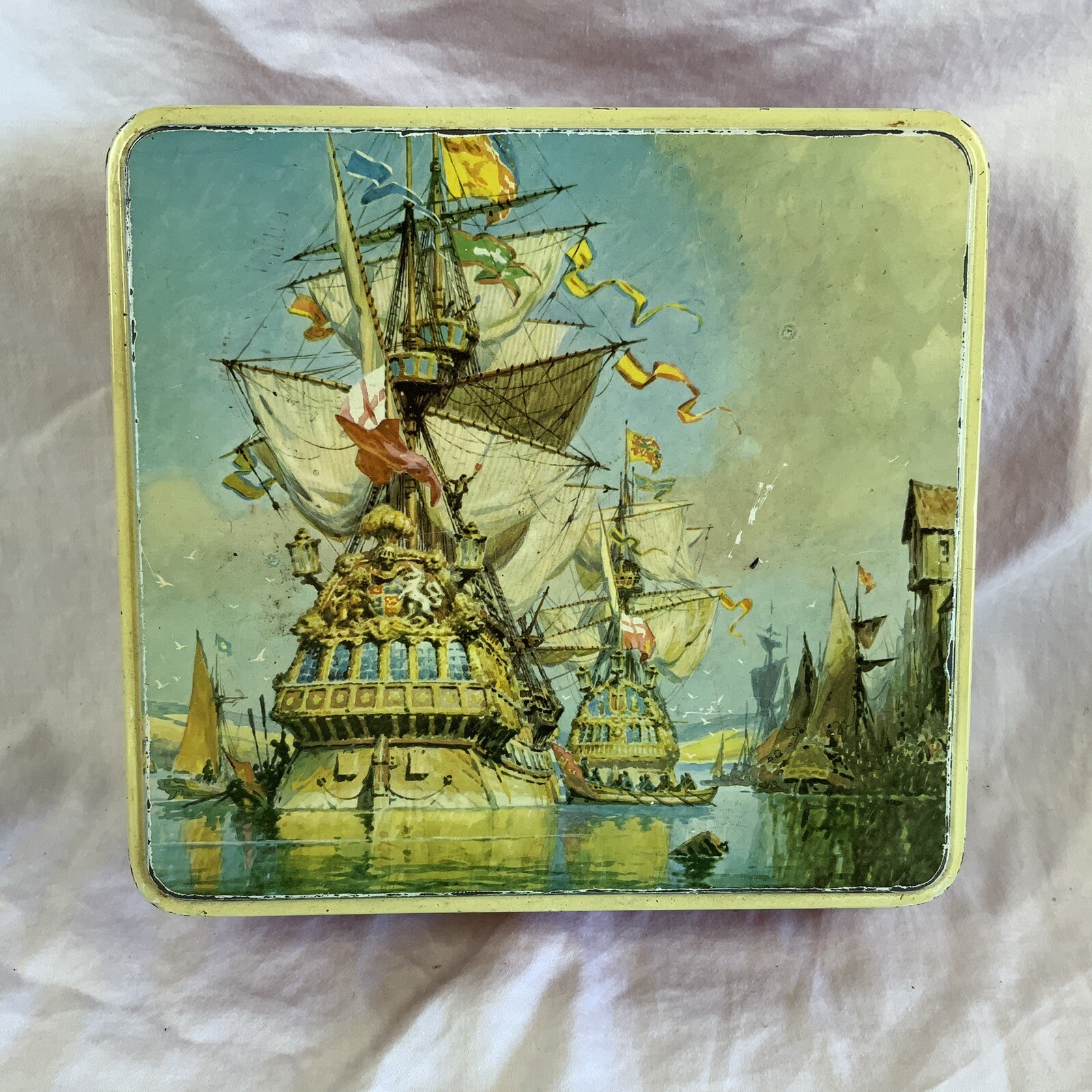 Vintage Gray Dunn Tall Ship Biscuit Tin Scotland Nautical Sailor