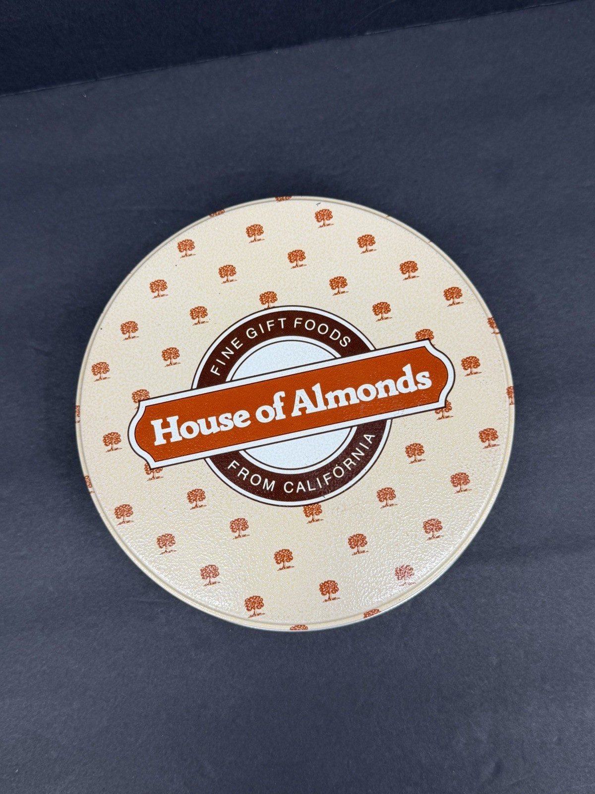 Vintage HOUSE OF ALMONDS Tin Container w/ Lid Fine Gift Foods California EUC