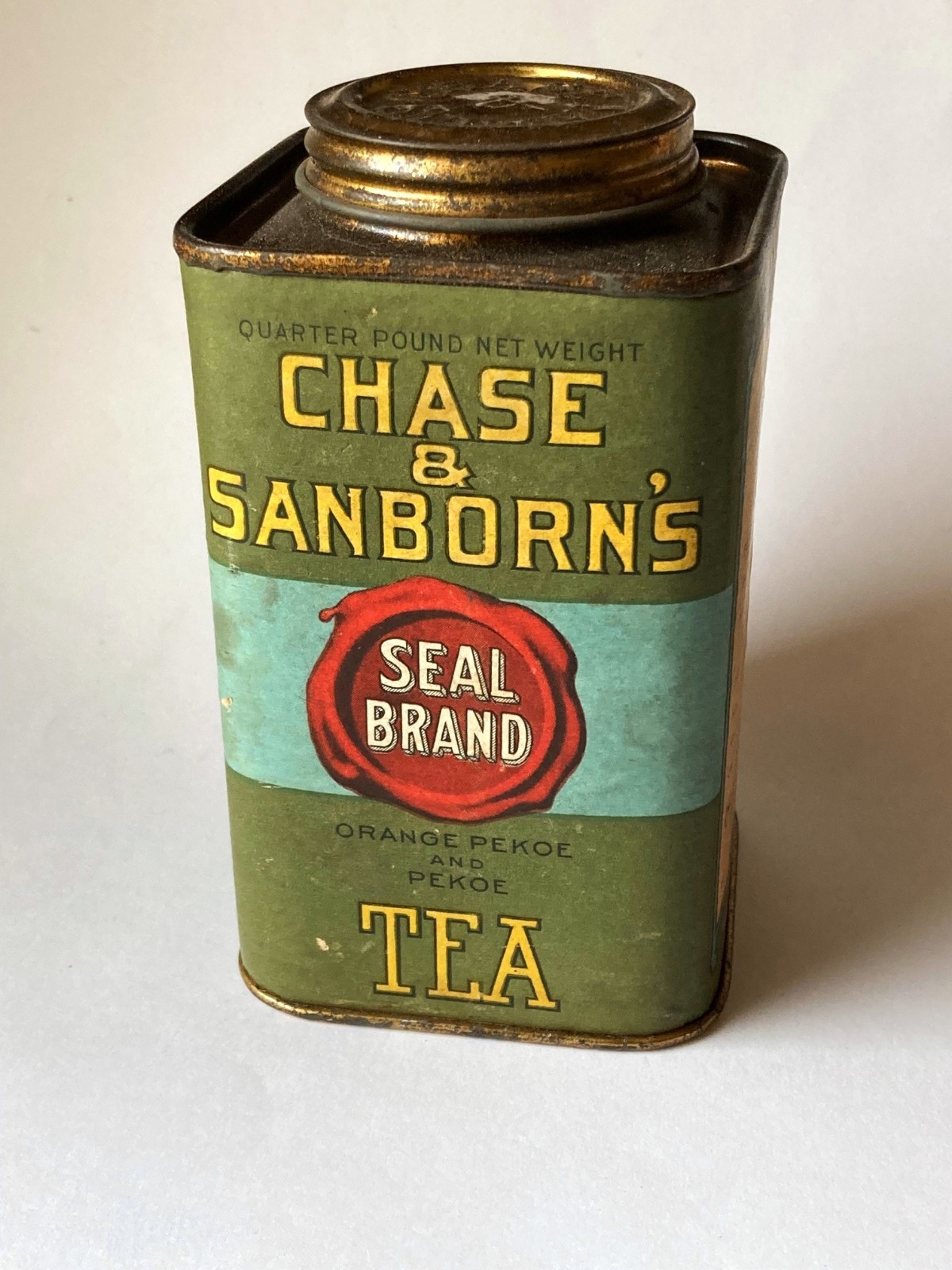 Early 1900s Original Chase & Sanborn’s Tea Tin Quarter Pound Beautiful Label