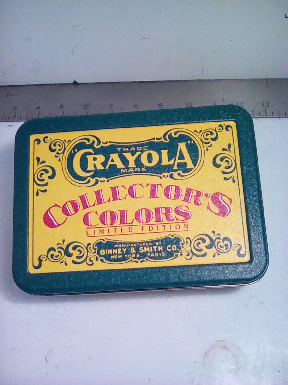 1 EA. 1991 CRAYOLA CRAYON COLLECTORS TIN, EMPTY, 7 X 5 X 2.38” OVERALL DIM. USED