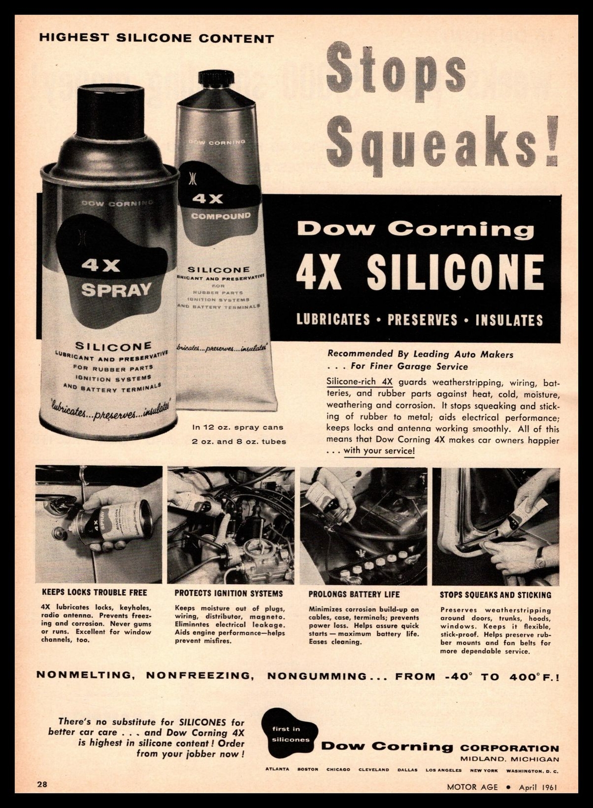 1961 DOW Corning Corp. 4X Spray & Compound Silicone Midland Michigan Print Ad
