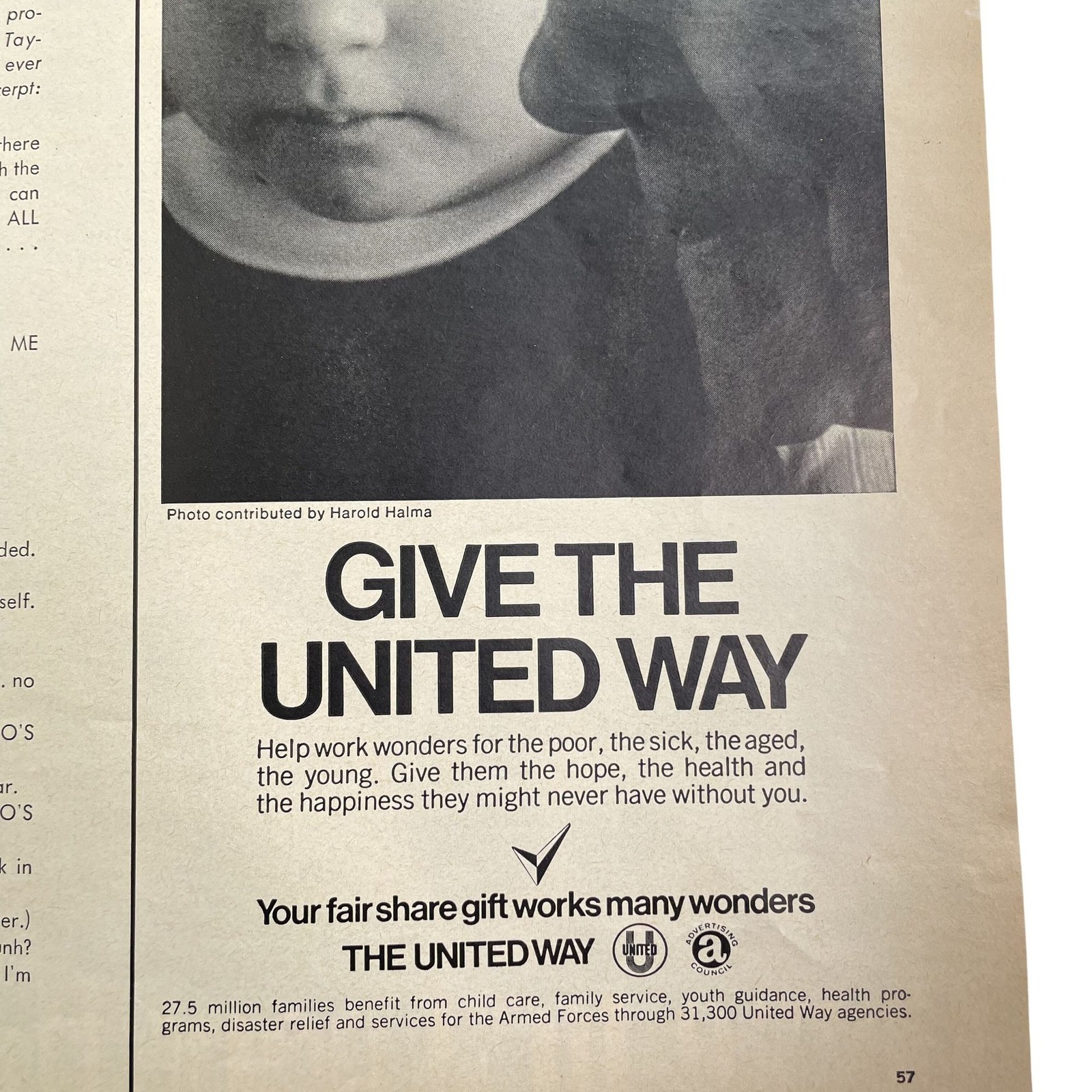 The United Way Vintage Print Ad 1969 One Gift WorksMany Wonders u Original