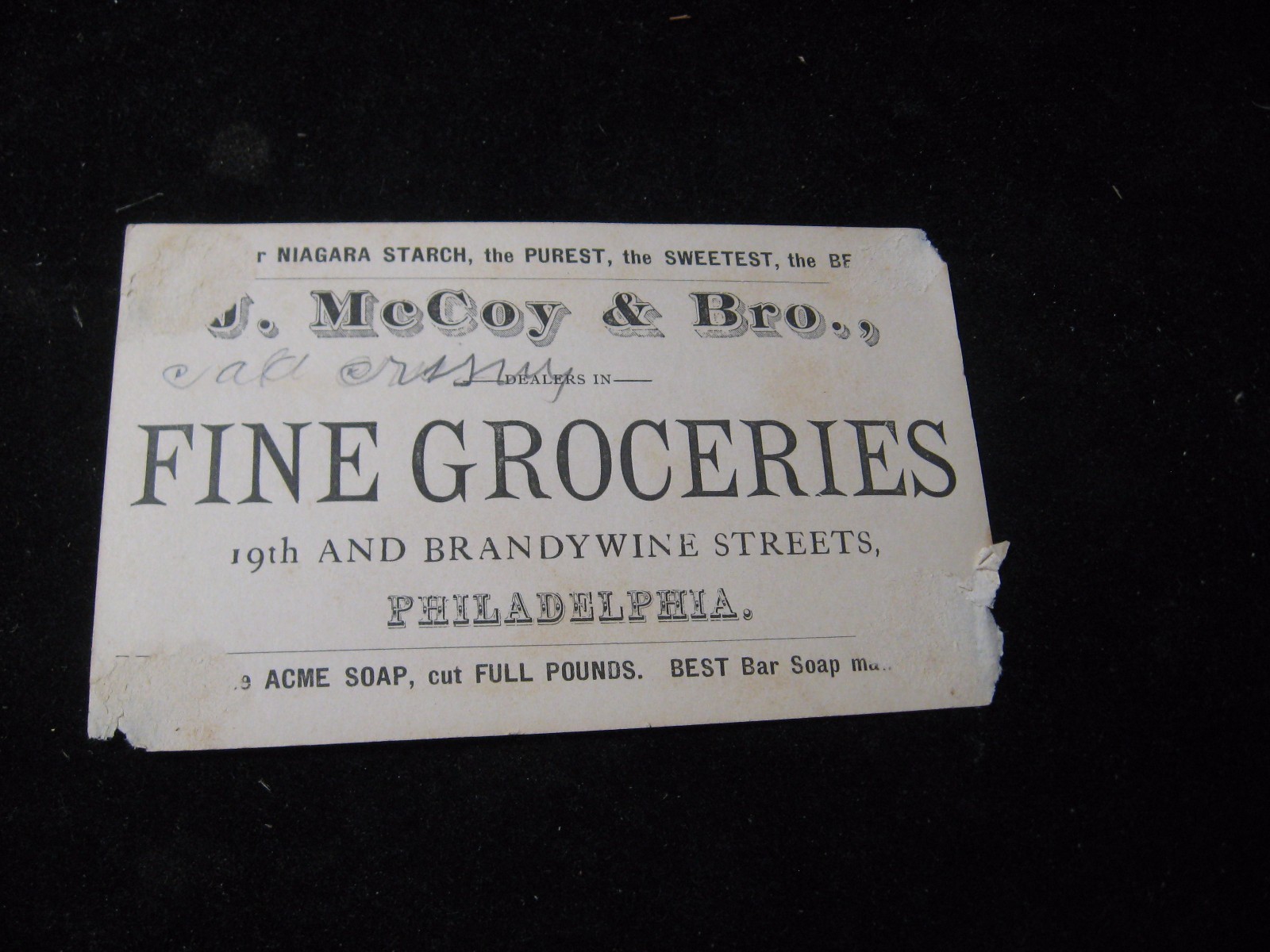 1800’s Niagara Starch Mccoy & Bro. Fine Groceries Image Victorian Trade Card