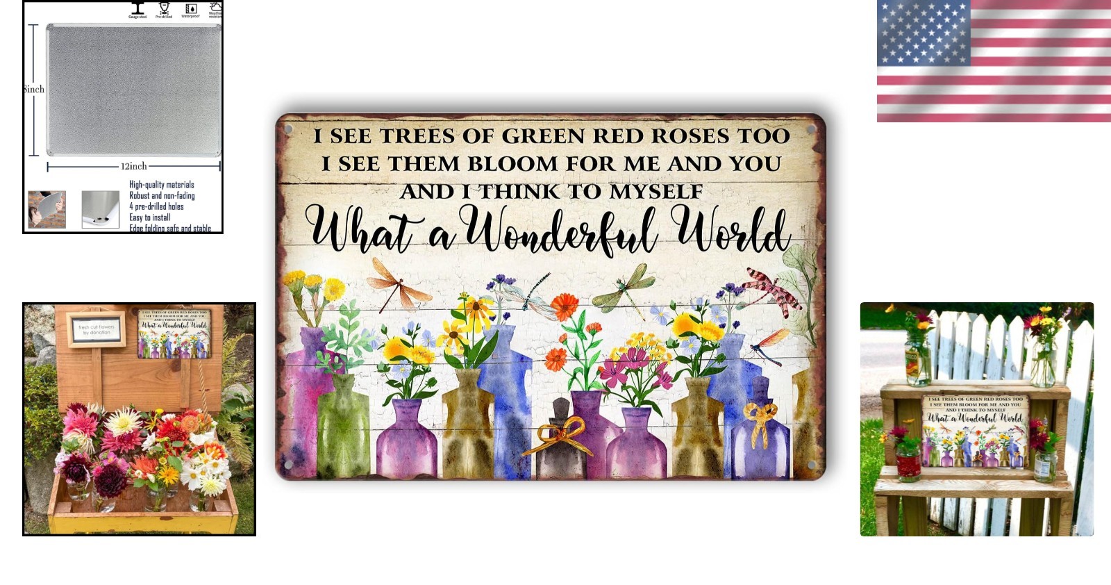 Beautiful Vintage Flower Market Wall Art – 8×12 Metal Sign for Indoor & Outdoor