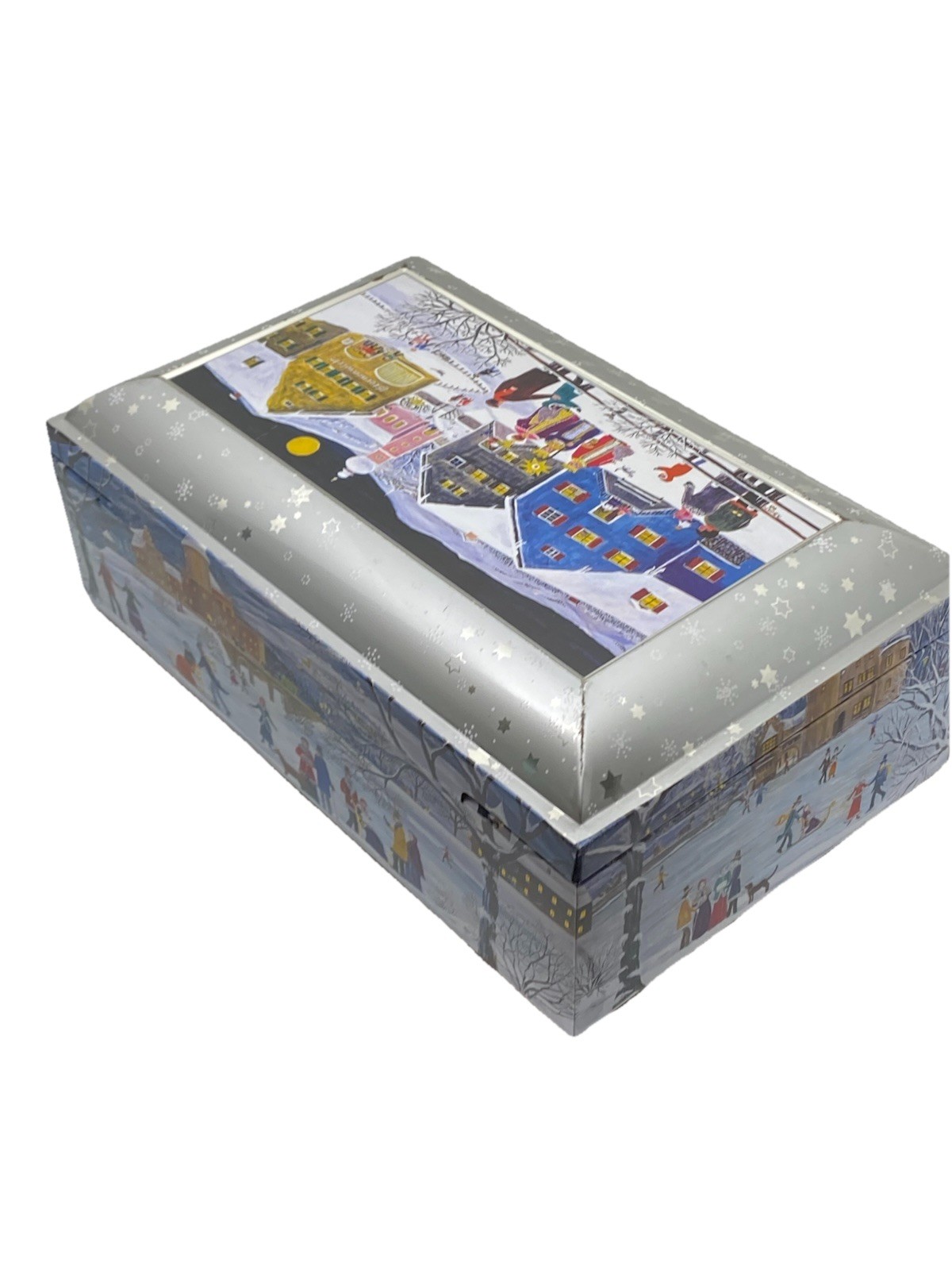 VNT Winter Schmidt Christmas Cookie Tin 3 Wise Men, Ice Skating Snowy Scene