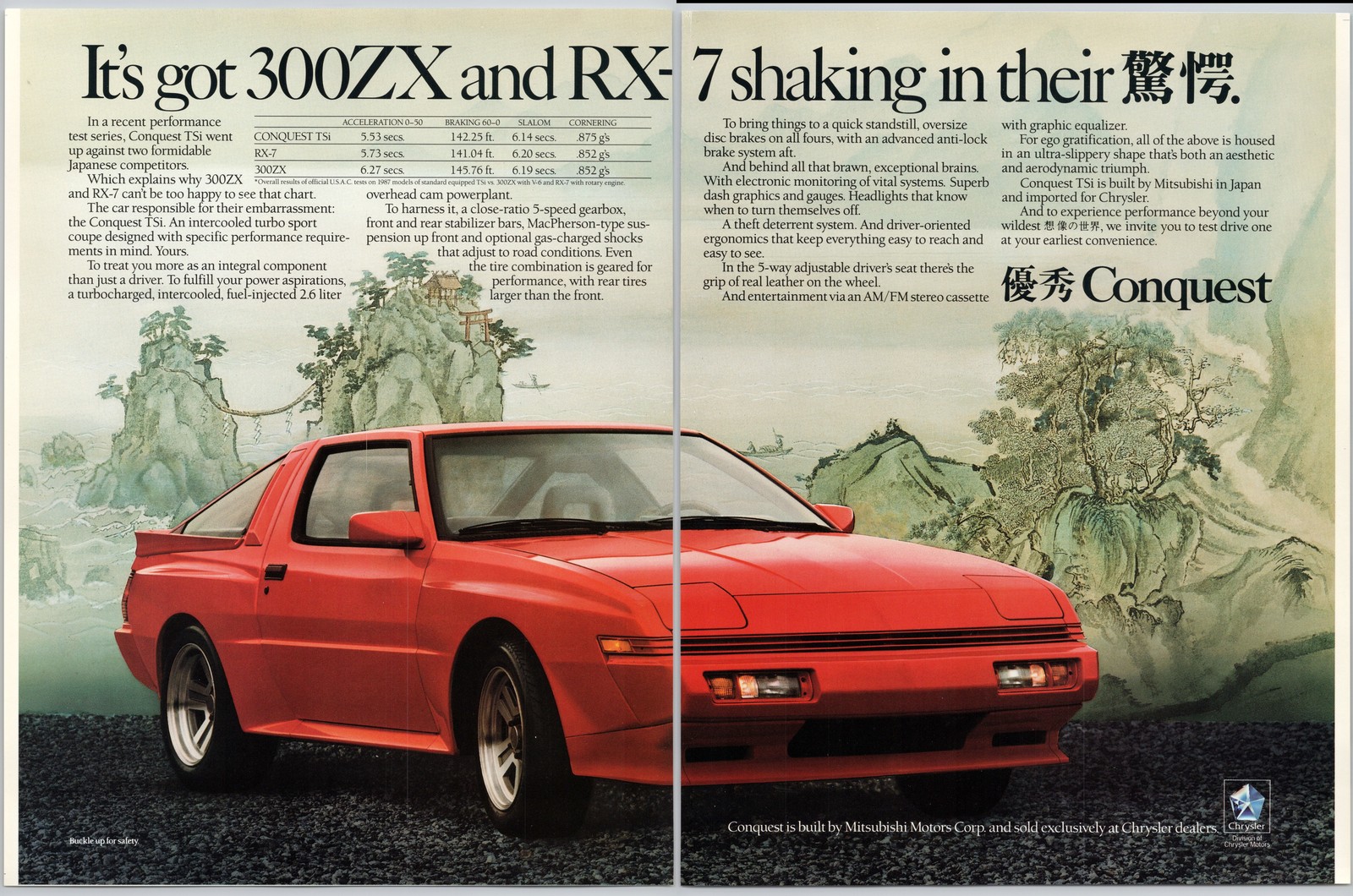 Conquest TSi Mitsubishi Cars 300ZX RX-7 Performance Speed 1988 Vintage Print Ad
