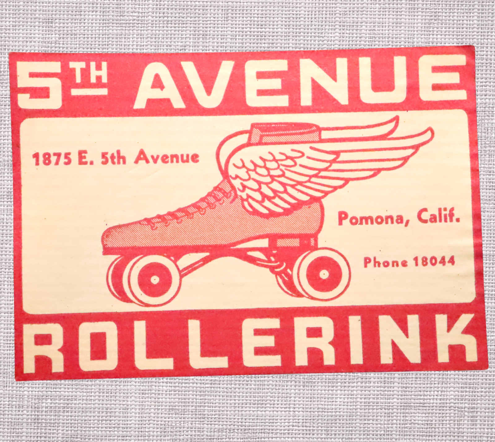 1946 Pomona California Original Roller Skating Rink Sticker 5th Avenue Label