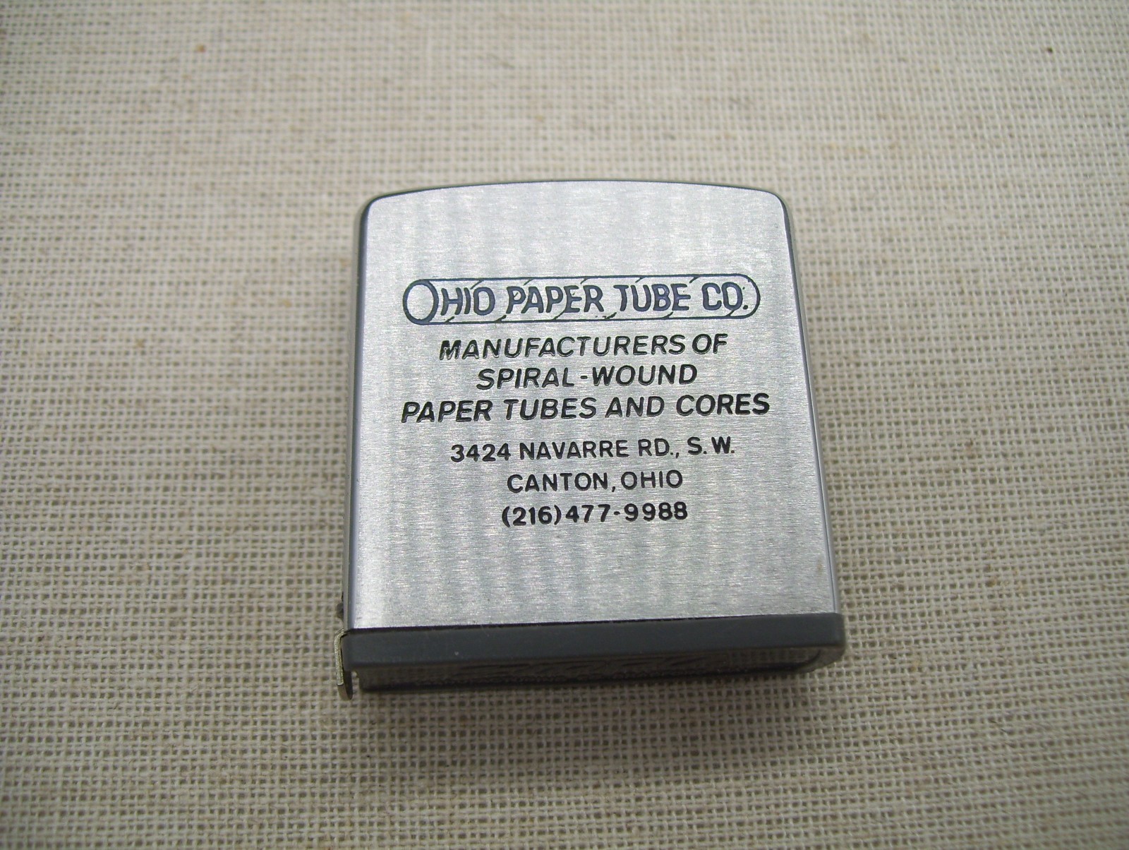 Vintage Canton Ohio Paper Tube. Co. Zippo Advertising Pocket Tape Measure