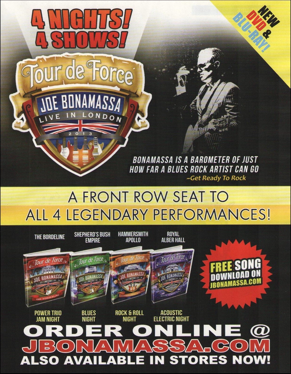 Joe Bonamassa 2013 Tour De Force Live in London ad 8 x 11 advertisement print