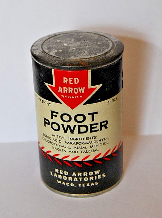 VINTAGE RED ARROW FOOT POWDER TIN WACO TEXAS