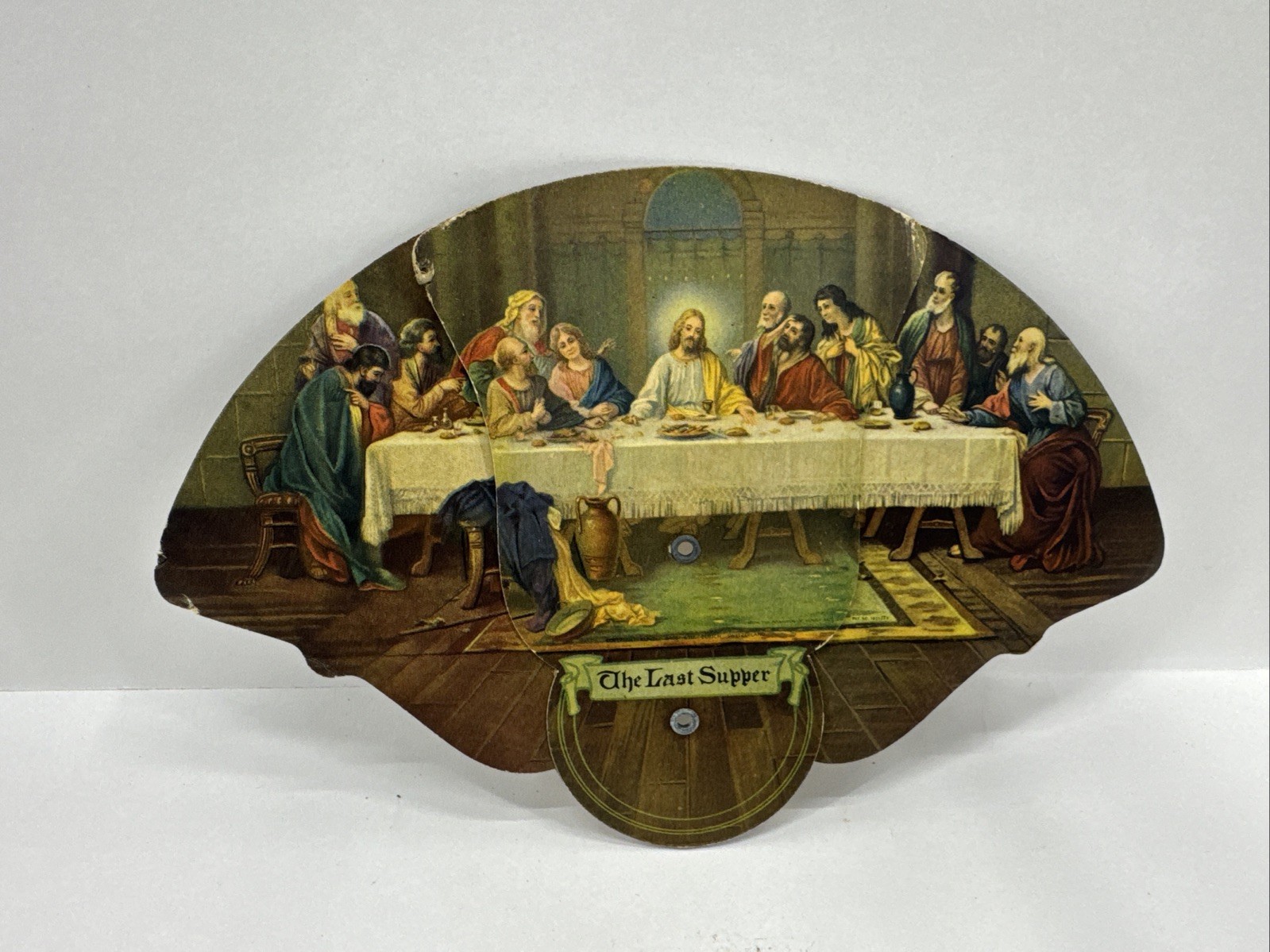 The Last Supper Tri-Fold Hand Fan & Advertising Industrial Iron Works Hugo, OK
