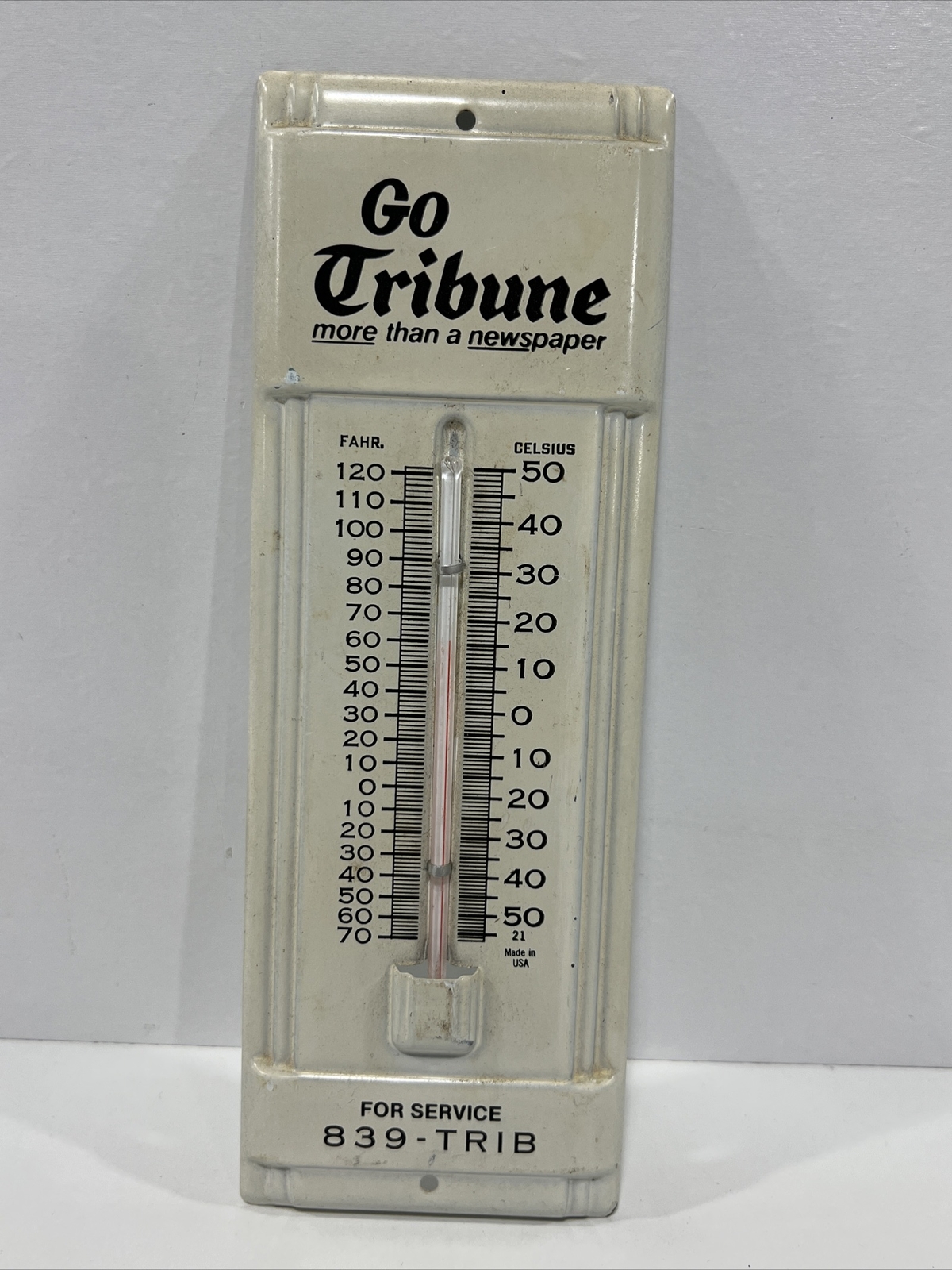 Vintage Chicago Tribune Newspaper Thermometer Tin Sign Gas & Oil Advertising