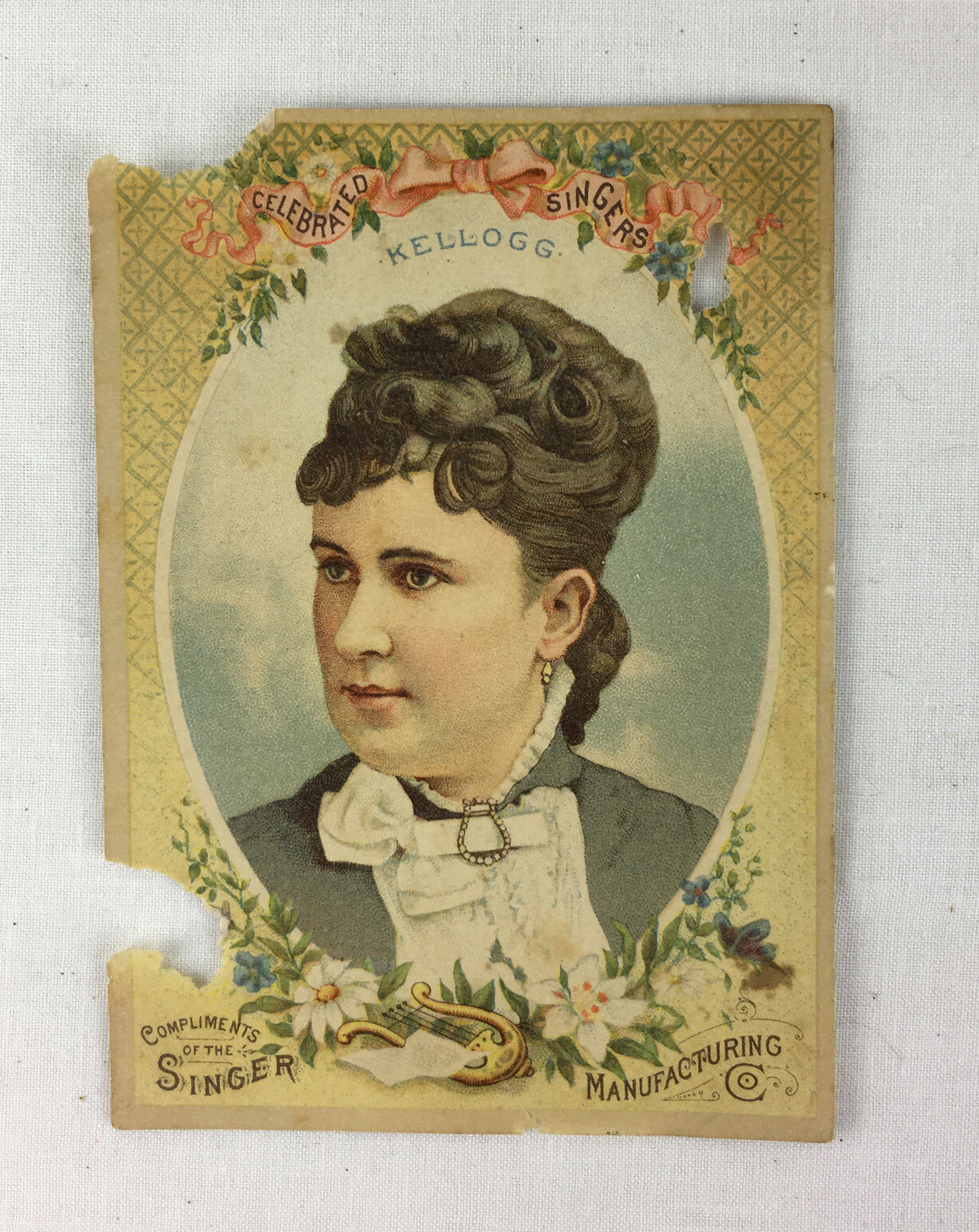 1800’S Trade Card Singer Sewing Machine Co Celebrated Singers KELLOGG Lithograph