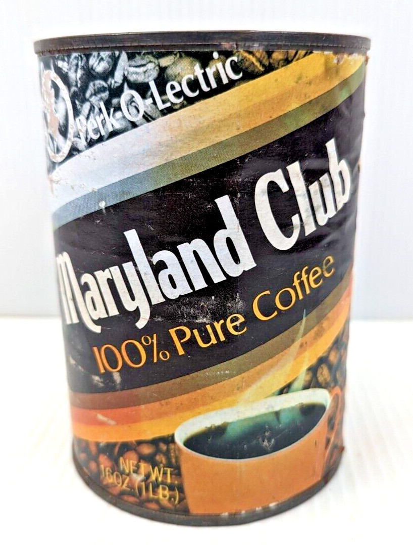 Vintage Maryland Club 16 oz Coffee Can 100% Pure Perk-o-Lectric Paper 4″x 5.25″
