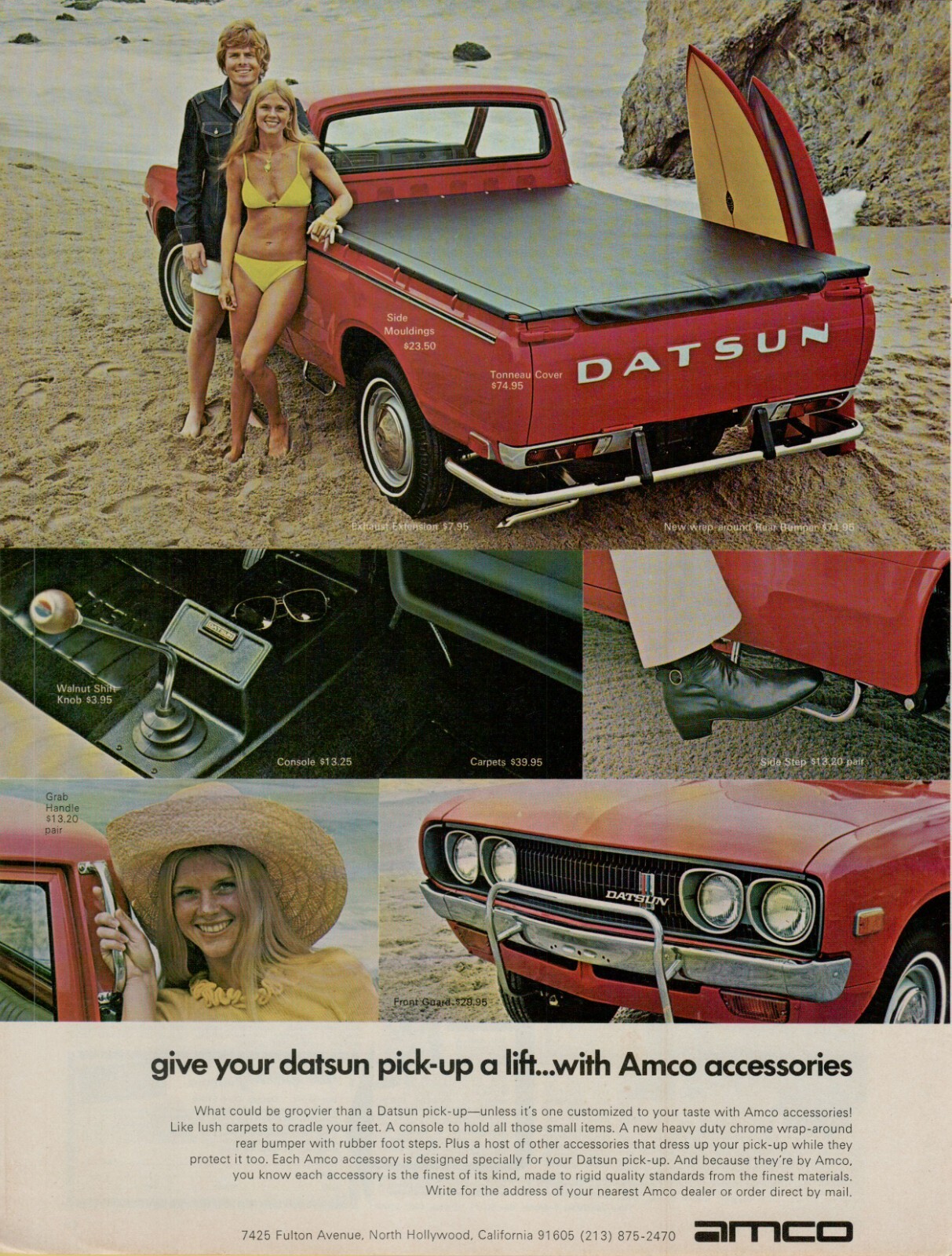 1972 Datsun Pick-up Amco Accessories Guard Bumper Cover Handle Vintage Print Ad