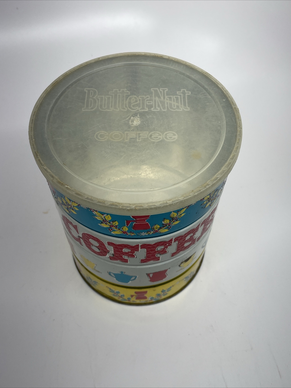 Butter-nut Holiday Coffee Tin 2Lb Red White Blue Gold With Lid