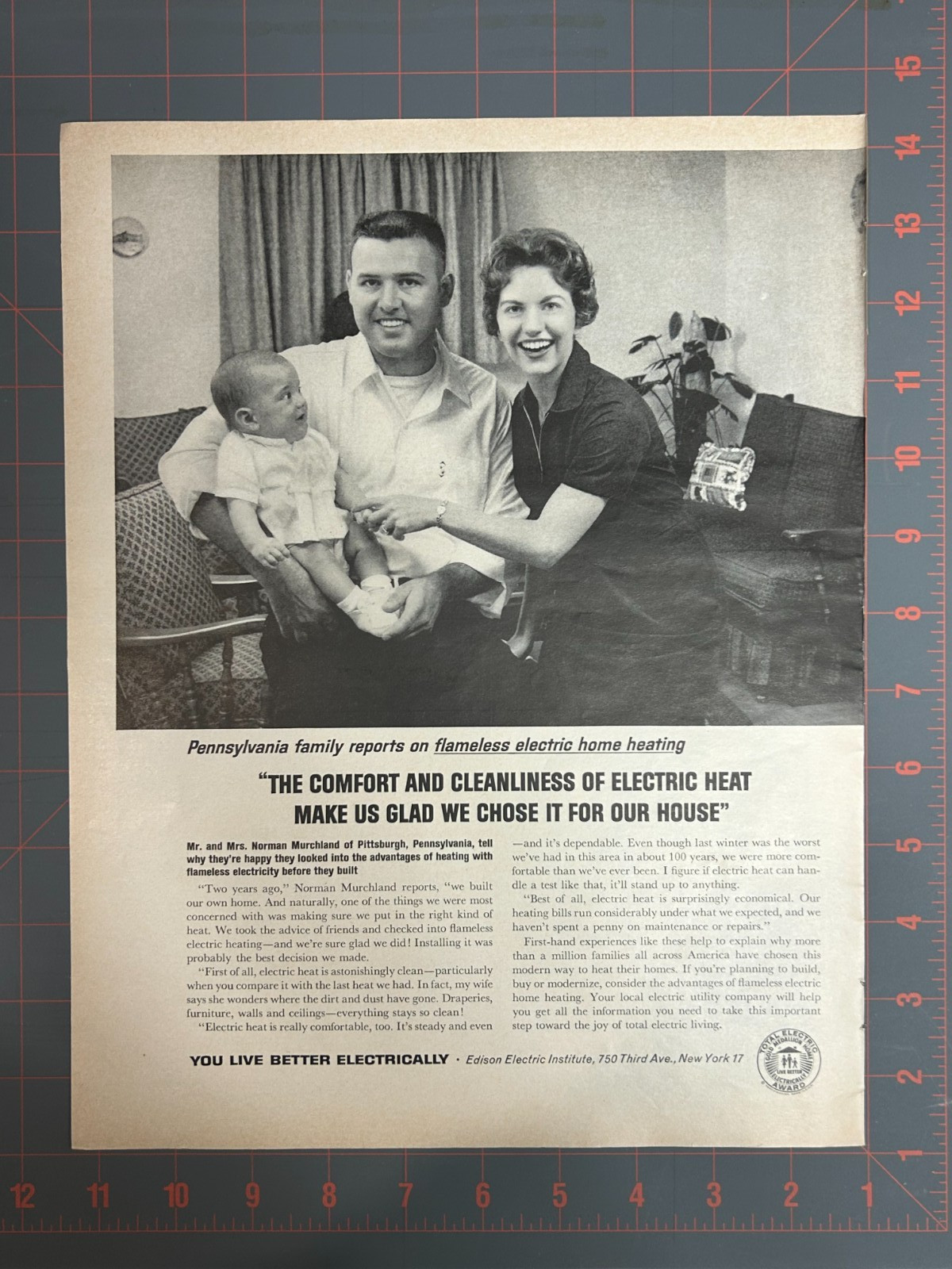 1964 Vintage Flameless Electric Heat Edison Electric Institute Print Ad O2