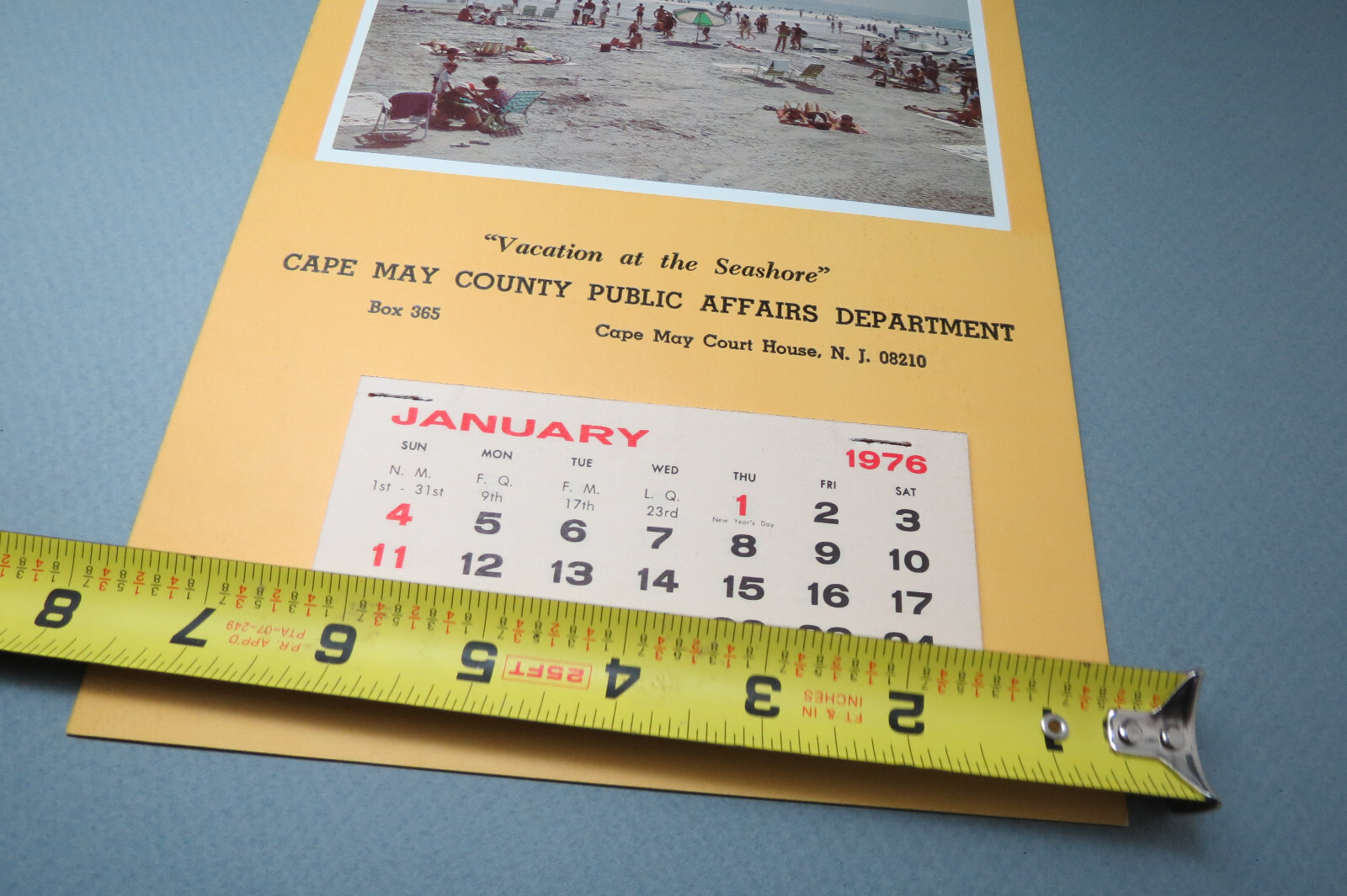 1976 Cape May Calendar Cape May Court House NJ Seashore Scene Unmarked