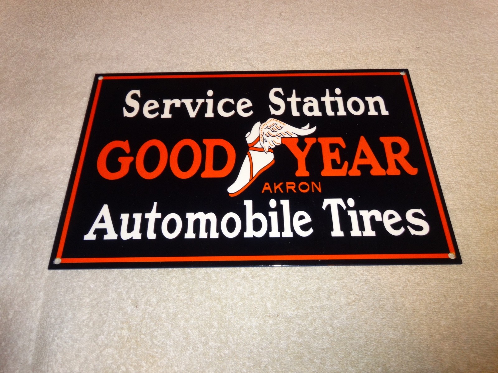 VINTAGE GOODYEAR SERVICE STATION AUTOMOBILE TIRES 12″ ENAMEL METAL GAS OIL SIGN!