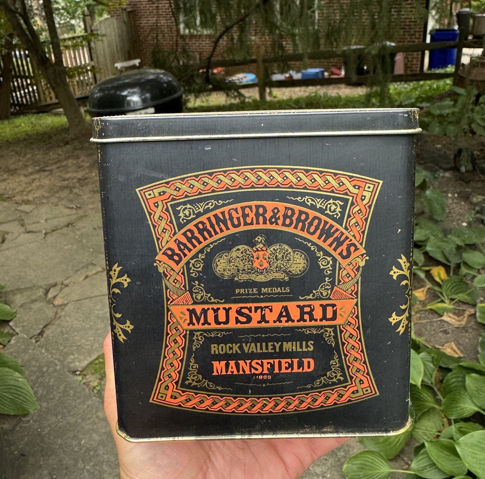 Barringer & Brown’s Mustard Rock Valley Mills Mansfield England Vintage Tin Can