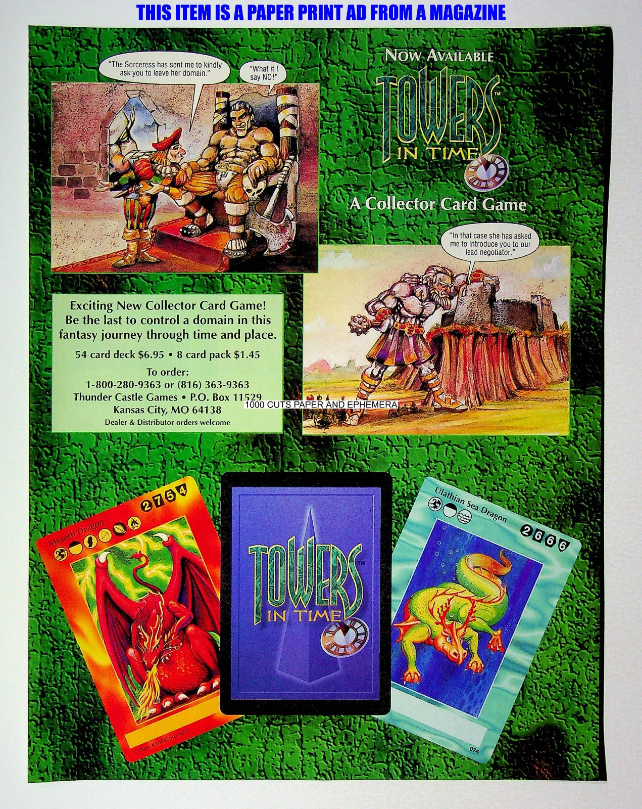 Towers in Time CCG Cards Thunder Castle Games 1995 Print Magazine Ad Poster