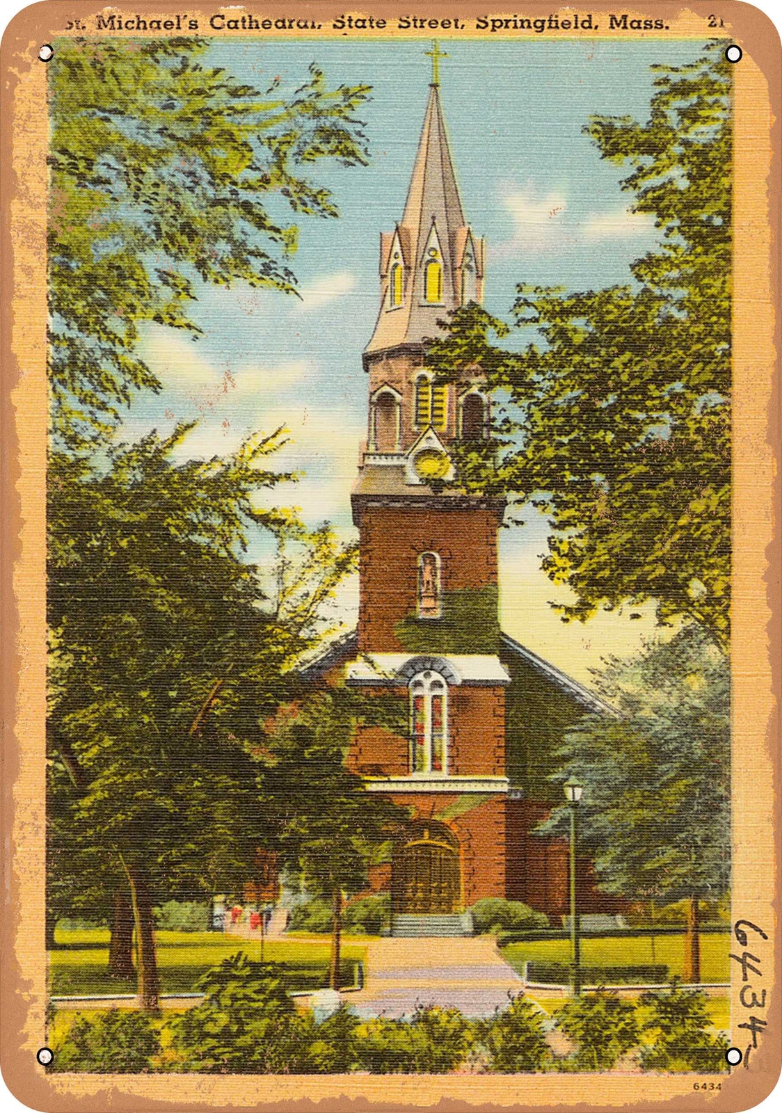 METAL SIGN – Massachusetts Postcard – St. Michael’s Cathedral, State Street, Sp