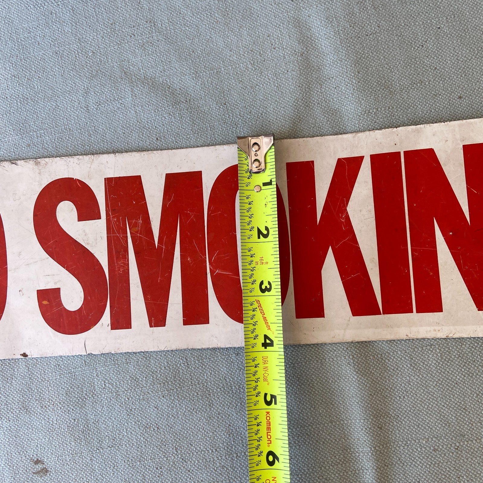Vintage No Smoking Sign Wall Mount 4”x15” White Red Lettering Metal 90 Degree
